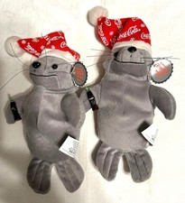 2 Coca Cola Collectible 1997 SEAL with Santa Hat/Coke Bottle Beanie Plush NWT