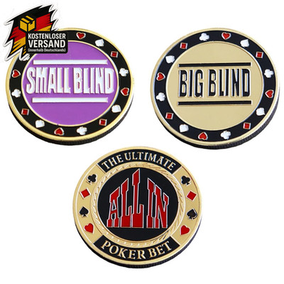 Poker-Button Set im Etui mit Metall-Münzen für Texas Hold'em und Omaha