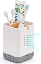 Toothbrush and Toothpaste Holder with Bamboo Divider for Bathroom Countertop