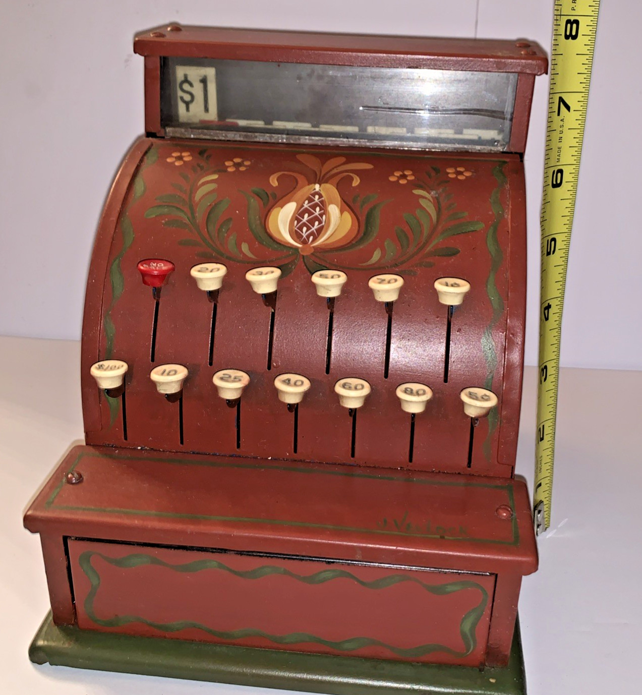 как выглядит Vintage 1950s Tom Thumb Tin Metal Toy Red Cash Register Cinderella Mfg Co фото