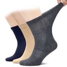 Men Diabetic Ankle Cotton Crew Socks, No Binding Top, 3 Pairs, by Hugh Ugoli