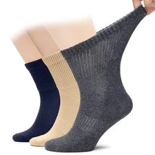 Men Diabetic Ankle Cotton Crew Socks, No Binding Top, 3 Pairs, by Hugh Ugoli