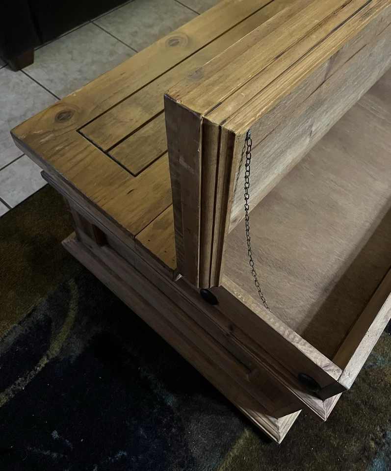 Винтажный мексиканский кофейный столик с двойной крышкой из сосны с парой торцевых столиков - Изображение 3 из 4