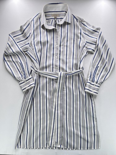 Burberry 100% Silk Striped Belted Shirt Dress UK 14 Made in Italy Luxury