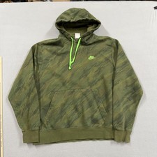 Nike Hoodie Sweatshirt Mens Large Green Fleece Pullover Camo Logo Hood