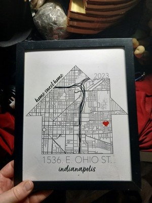 customized ''Indianapolis City Map Wall Art Poster 10.5'' X 9'' Metal Frame Black 