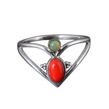 NATURAL ETHIOPIAN OPAL CORAL OCTOBER BIRTHSTONE 925 STERLING SILVER WEDDING RING