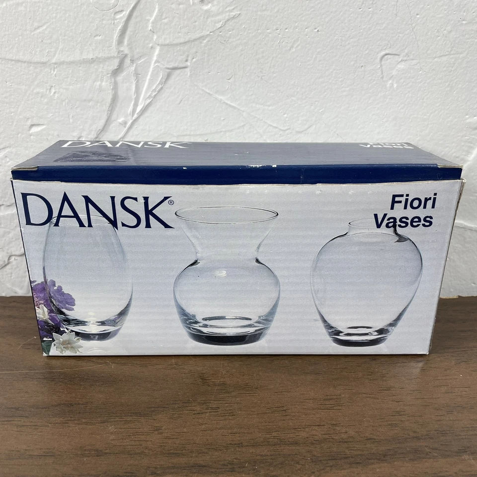 Juego de 3 jarrones DANSK Fiori de vidrio transparente en caja original de 3 pulgadas Foto 4 de 4