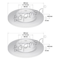 2X Topran Bremsscheiben 280Mm Voll Hinten Passend FÜR VW Transporter