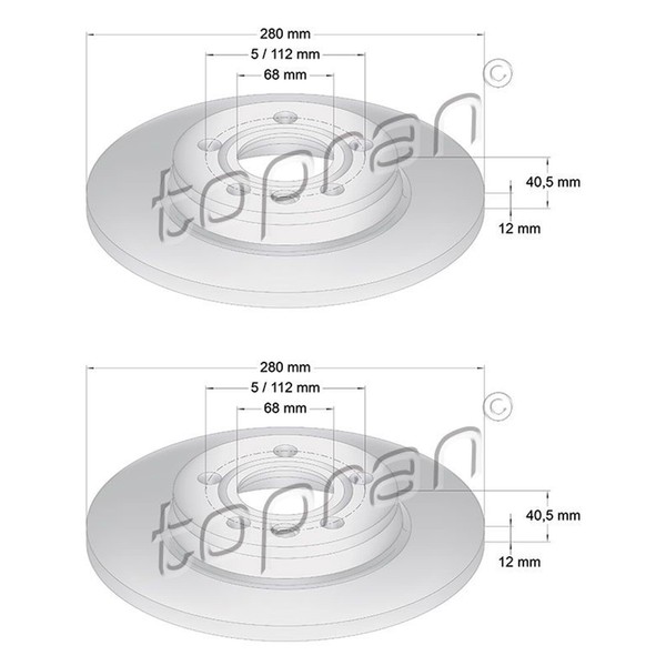 2X Topran Bremsscheiben 280Mm Voll Hinten Passend FÜR VW Transporter-image