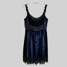 Adrianna Papell Evening Dress Women's 12 Fit Flare Navy Blue Silk Beaded Lined
