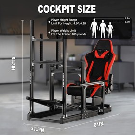 Marada 4080 Aluminum Racing Game Cockpit With Red Seat&TV Stand Fit LogitechG923