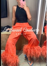 PANTALÓN PLUMAS ZARA MUJER NUEVO CON ETIQUETAS SS26 MARISA BERENSON ROJO NARANJA 4786/121/675