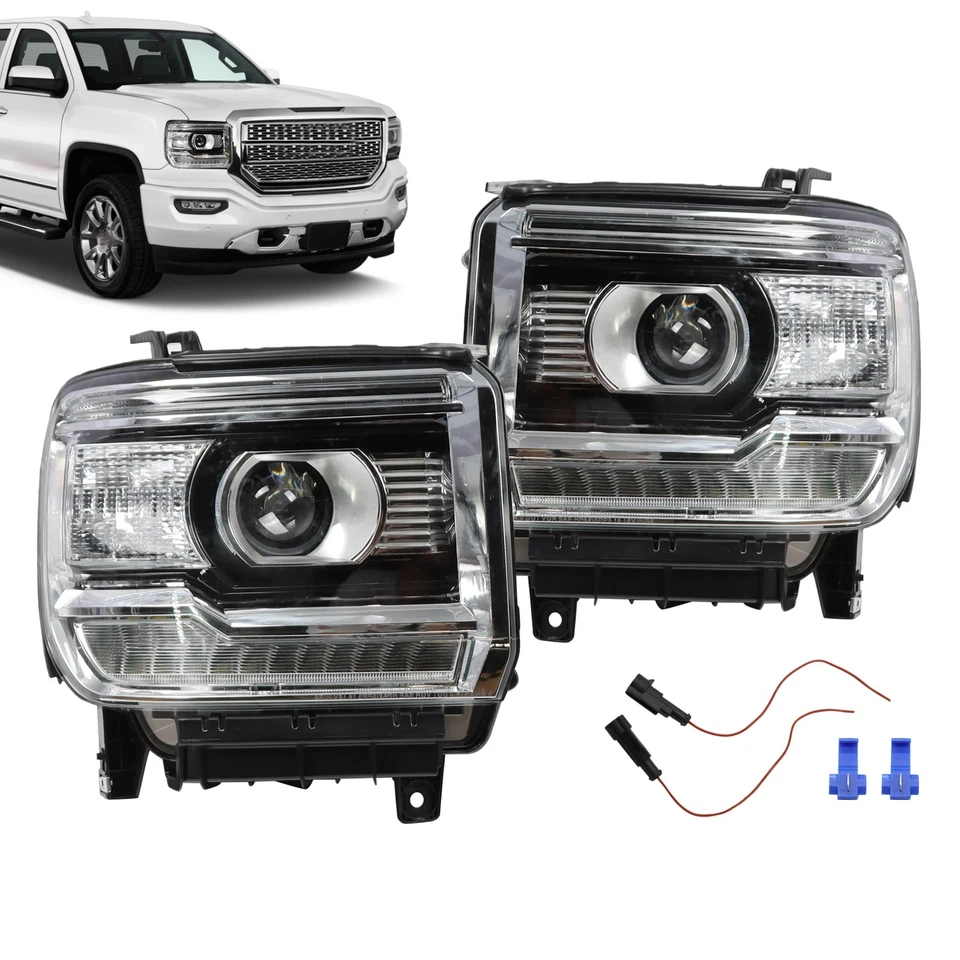 For 2014-2018 GMC Sierra 1500 2500 3500 Clear Corner LED DRL Headlights Lamps - Изображение 2 из 4