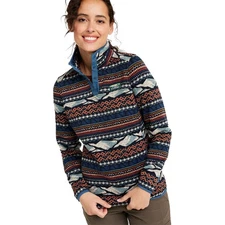 L.L.Bean Bean's Sweater Fleece Print Pullover - Women's Carbon Navy Mountain Fai