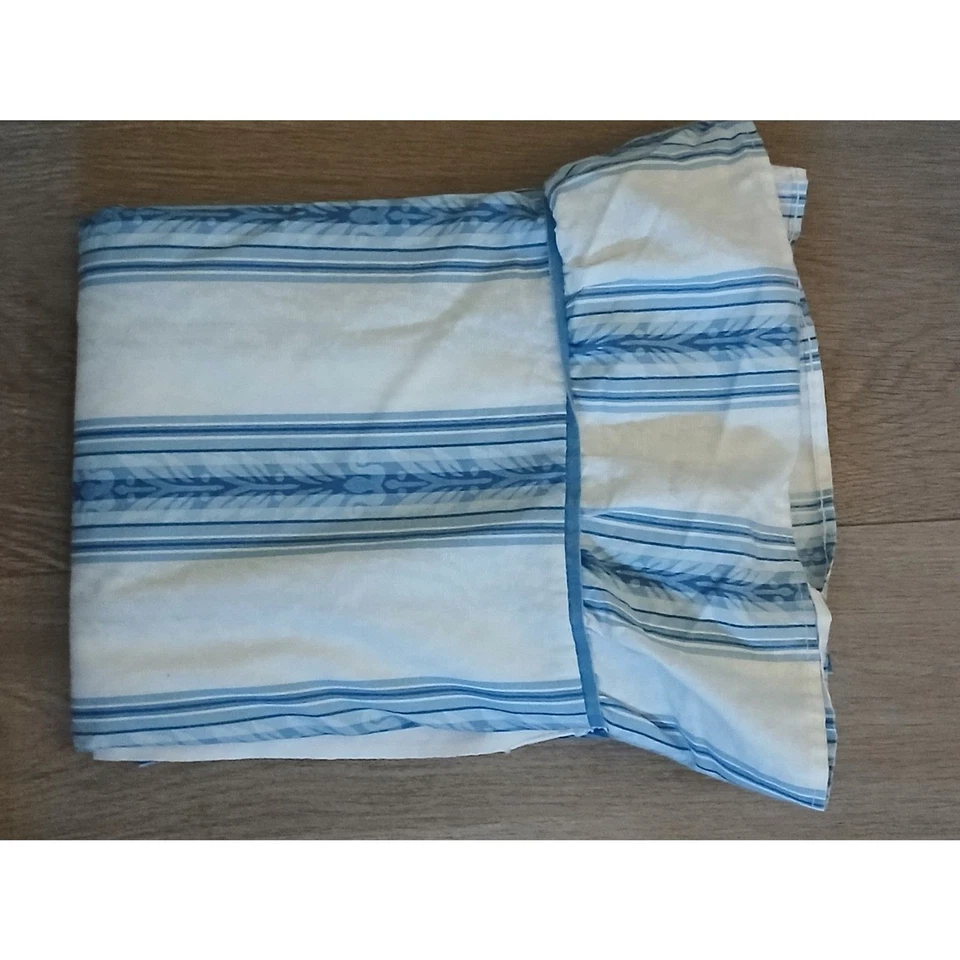 Vintage Springs twin flat sheet blue white stripe ruffled edge cotton blend - Image 3 of 3
