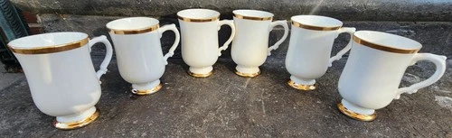 Vintage 6 Royal Victoria Fine Bone China Pedestal Mug Ivory W/Gold Trim England
