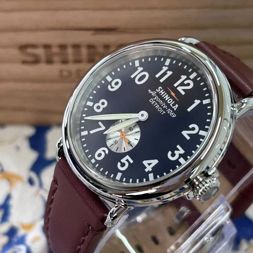 New Shinola The Runwell Blue Dial Cattail Leather Strap Men's Quartz Watch 41mm - Image 2 of 4