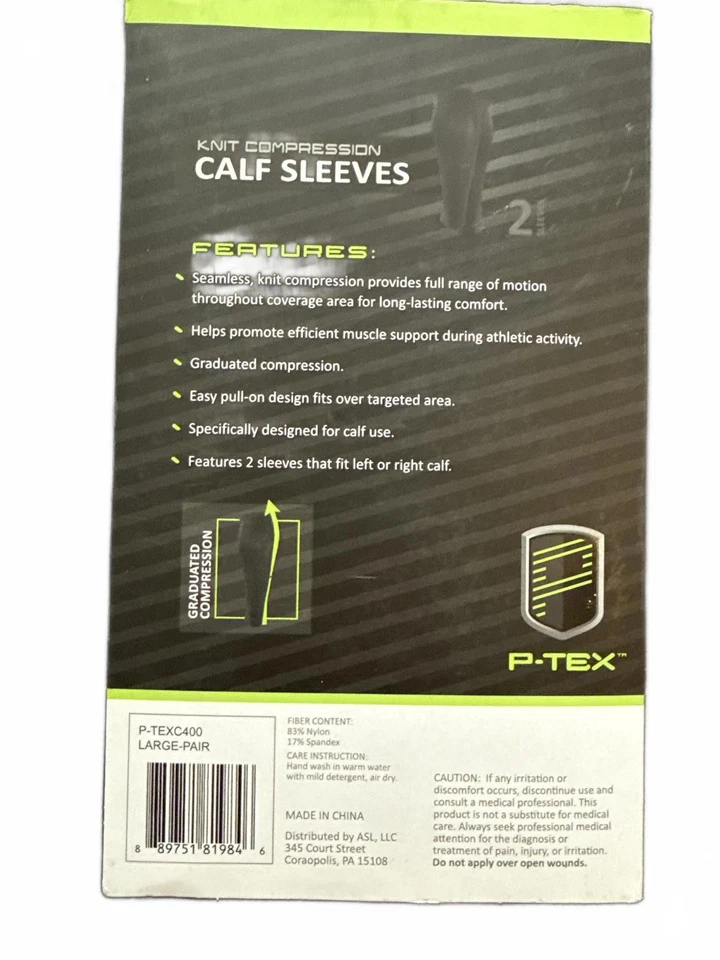 Mangas de pantorrilla de compresión de punto P-TEX, par grande Foto 2 de 3