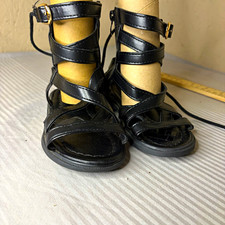 Girls Black Strappy Gladiator Sandals Ankle Strap Buckle Zipper US 9 EU 25