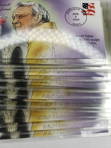 Arnold Palmer Bevil Hand Painted Cachet Event Cover Final Masters 2004 COA Purpl - Picture 5 of 5