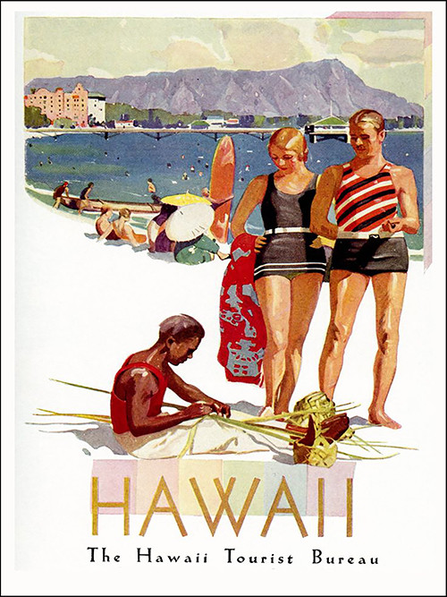 未使用品70sオリジナルhawaii ハワイ観光局プロモーションポスターワイキキ 未使用品70sオリジナルhawaii ハワイ観光局プロモーション
