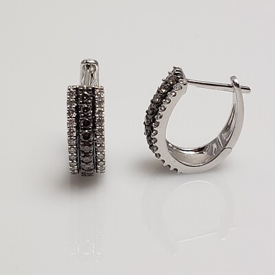 Le Vian 14k White Gold Chocolate & Vanilla Hoop Earrings - 3.2