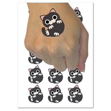 Round Cat Playful Temporary Tattoo Water Resistant Fake Body Art Set