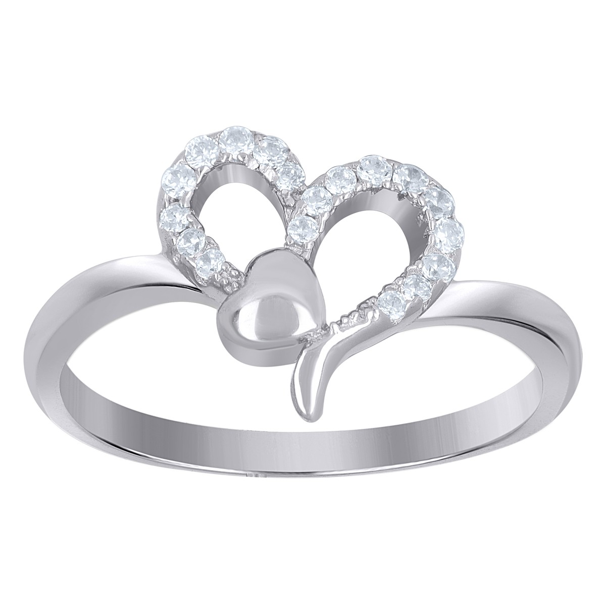 925 Sterling Silver Round Cut CZ Women's Open Double Heart Ring