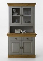 Massivholz KüChen-Schrank 2Farbig Grau Gelaugt GeöLt Kiefer Buffet Vitrine Holz