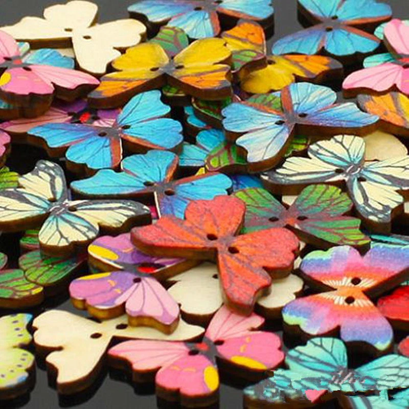 50Pcs Mixed Bulk 2 Holes Butterfly Phantom Wooden Sewing Buttons Scrapbooking - Image 3 of 4