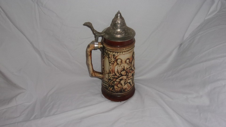 VTG. GERZ GERMAN BEER LIDDED STEIN TANKARD MUG, 1862, RARE EXCELLENT