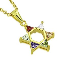 925 Sterling Silver Jewish Star of David Multicolor CZ Pendant Necklace