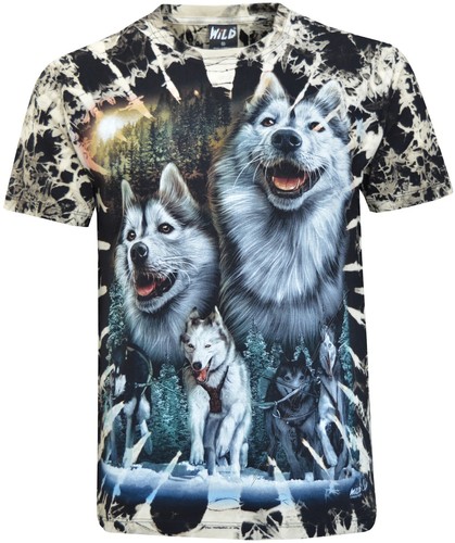 Camiseta Tie Dye Huskies Siberianos Bosque de Nieve Ártico Perros Brilla en la Oscuridad por Wild - Imagen 4 de 5