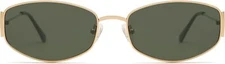 Retro Oval Sunglasses For Women Men Hexagonal Rectangle Metal C5 Gold/Green 