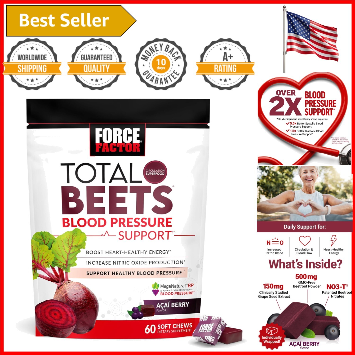 Premium Beet Powder Chews for Cardiovascular Support - Natural Acai Berry Flavor