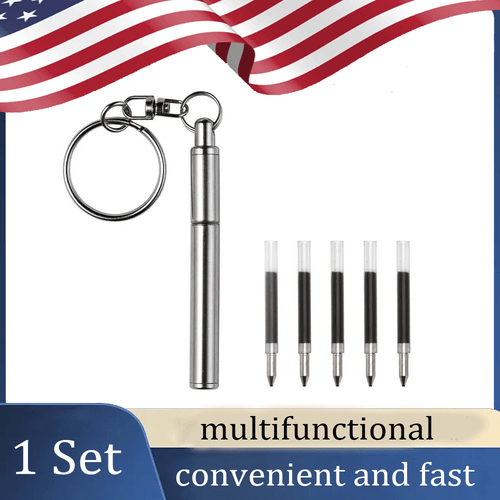Multifunctional Portable Key Ring Stainless Steel Telescopic Pen Ball Point Pen - Picture 1 of 7