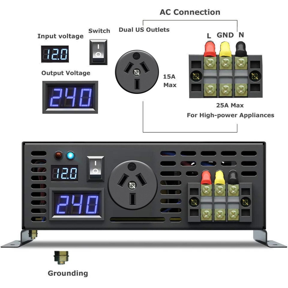 5000W Pure Sine Wave Inverter 12V to 240V 50Hz RV Car Power Camp Remote Switch - image 3 of 4