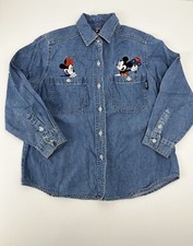 Vtg Mickey  Minnie Denim Pocket Button Up Longsleeve Embroidered Disney Kids 10