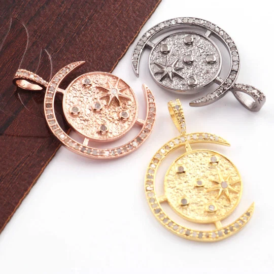 1 PC Antique Finish Pave Diamond Designer Fancy Shape Pendant - 925 Sterling - Image 4 of 4