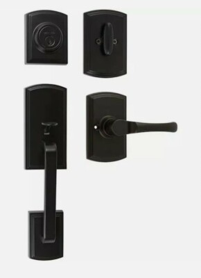  Delaney Visconti Black Single-Cylinder Deadbolt Entry Door Handleset Classic