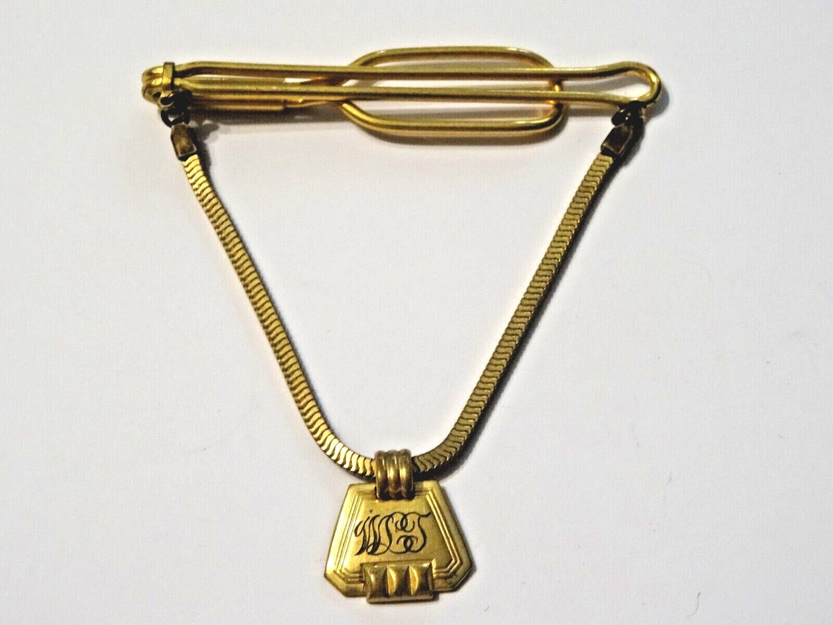 TIE CLIP WITH CHAIN VINTAGE RADIO SUPERIOR GOLD TONE TIE CLIP