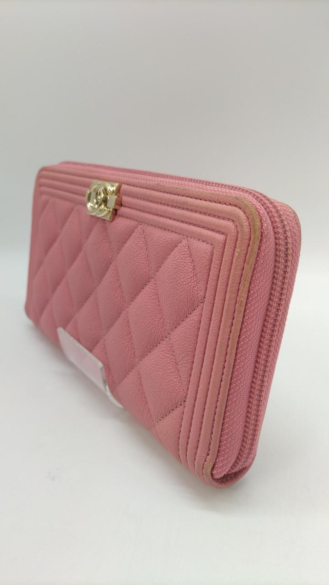 CHANEL Boy Chanel Matelasse Zip Around Long Wallet Caviar Leather