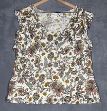 Rachel Zoe Women's Top XL Paisley Floral 100% Linen Lightweight Casual Blouse