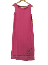 Jane Ashley Dress Womens Sz S Midi Cottagecore Lagenlook Mature Beaded Deadstock