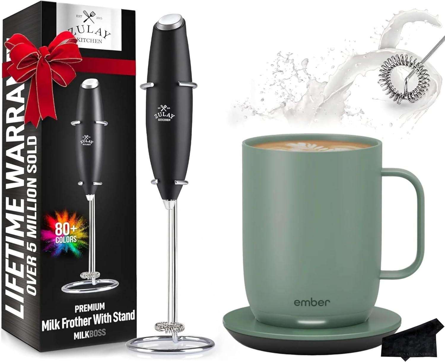 Ember Temperature Control App-Enabled Smart Mug 2, 14 Oz with Zulay Milk Frother