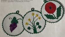 Vintage 1950's Swedish Embroidery Pattern Crochet Pot Holder Hot Plates Flowers