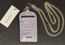 NWT Brahmin Violet Wonderland Melbourne Croc Embossed Leather ID Card Necklace