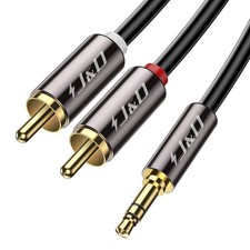 J D 3.5mm to RCA Cable, Gold-Plated Male 2RCA 2 Feet, Black