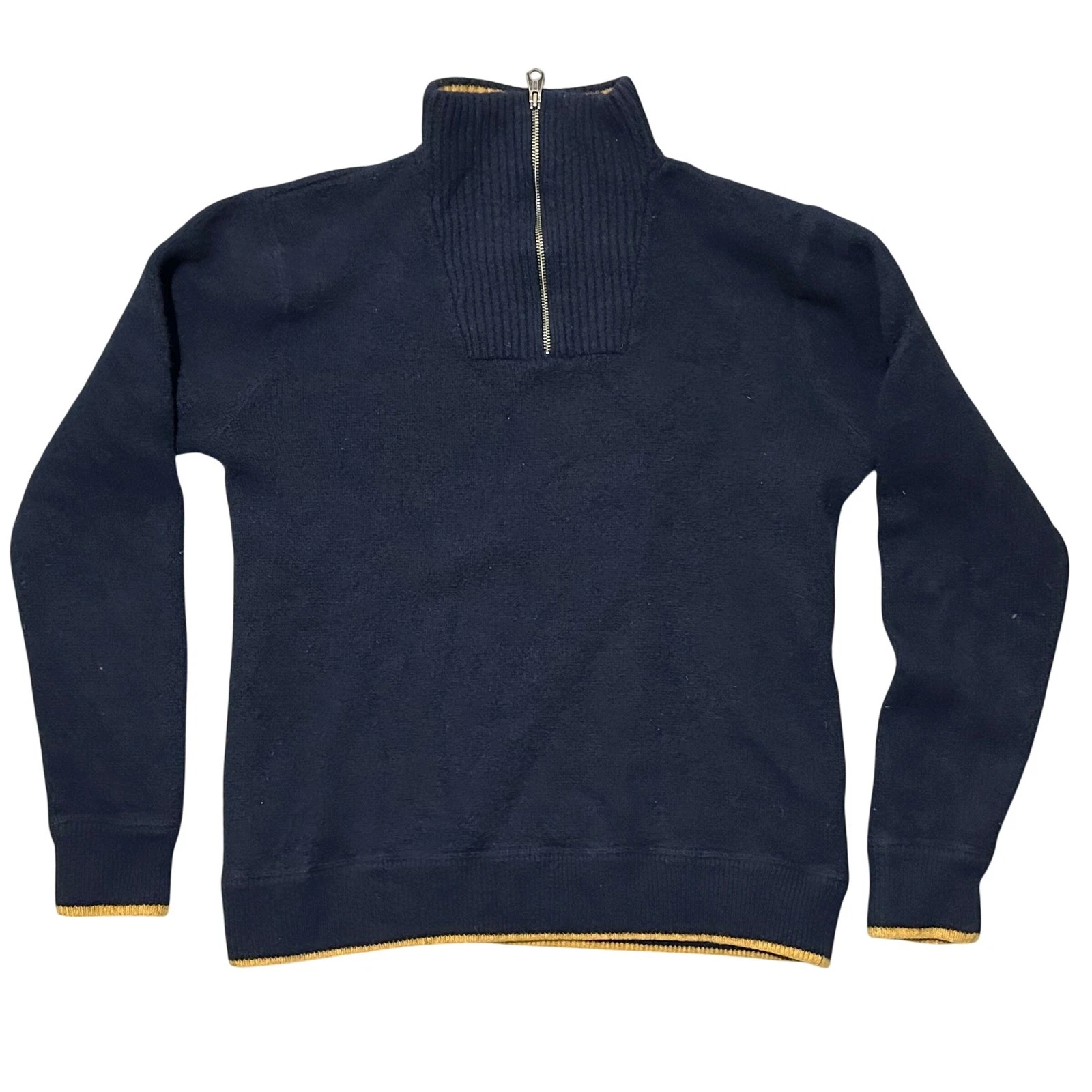 GAP Mens Navy Blue Lambs Wool 1/4 Zip Sweater XL Ribbed Collar Cuff Hem